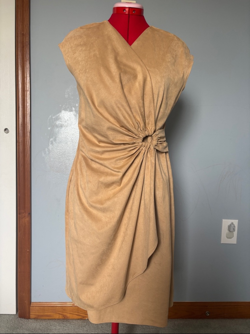 Tommy Bahama Camel Taupe Ring-Detail Sleeveless Mini Dress